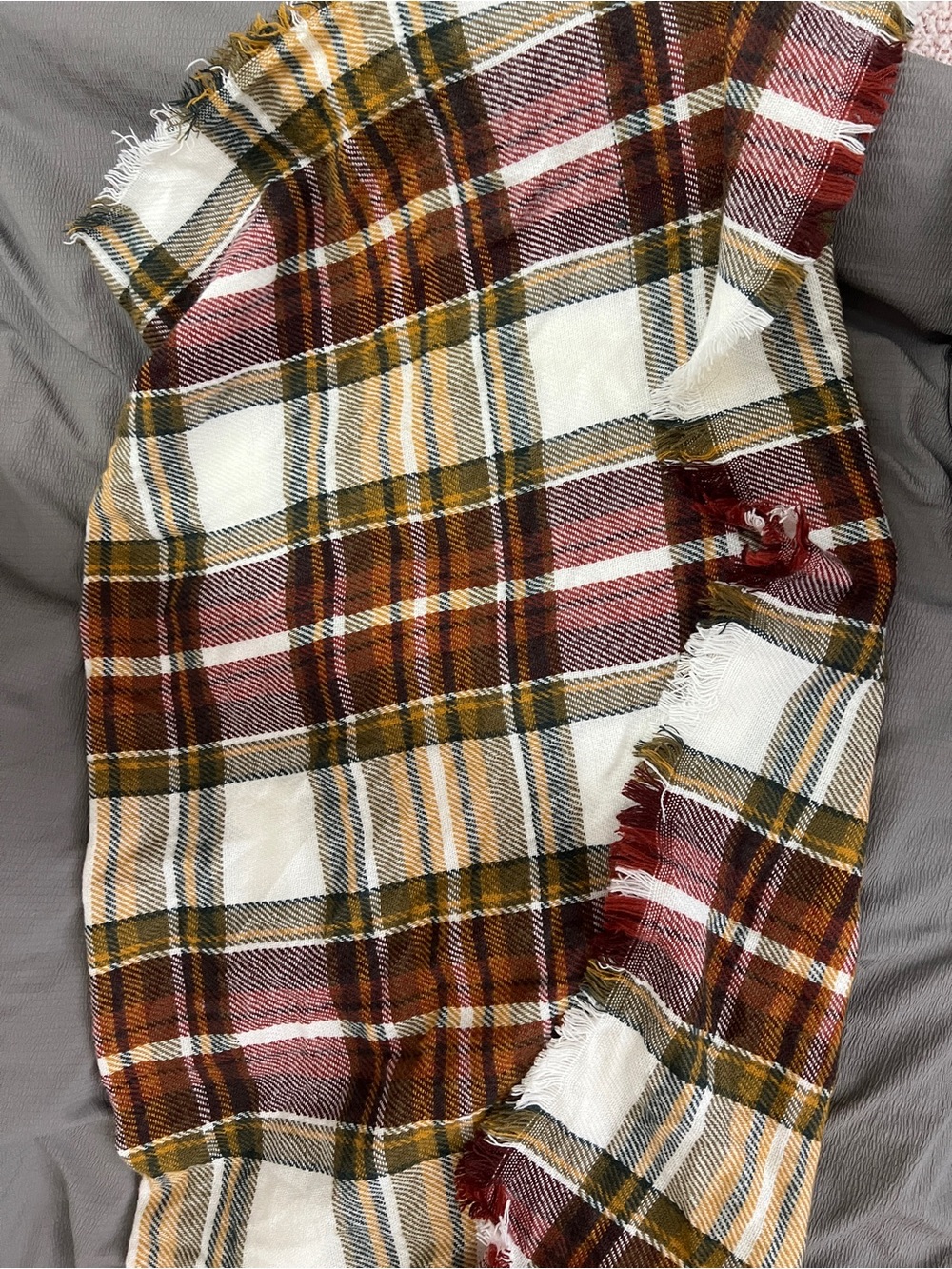 Nanette Lepore Plaid Scarf in Burgundy, Mustard & Cream